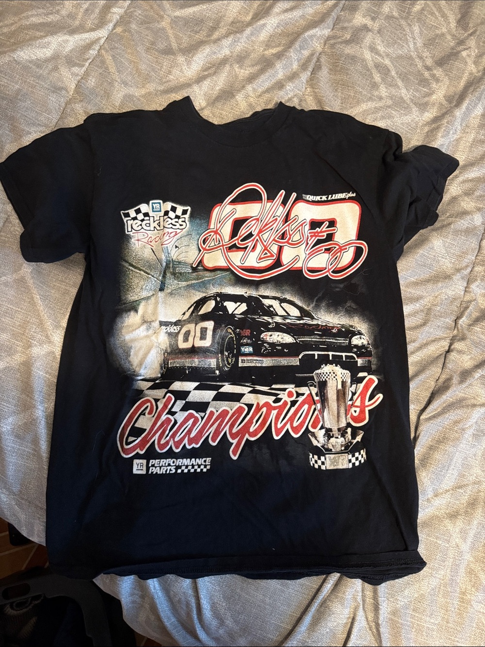 Young & Reckless Black Racing Graphic Tee with Red & White Accents